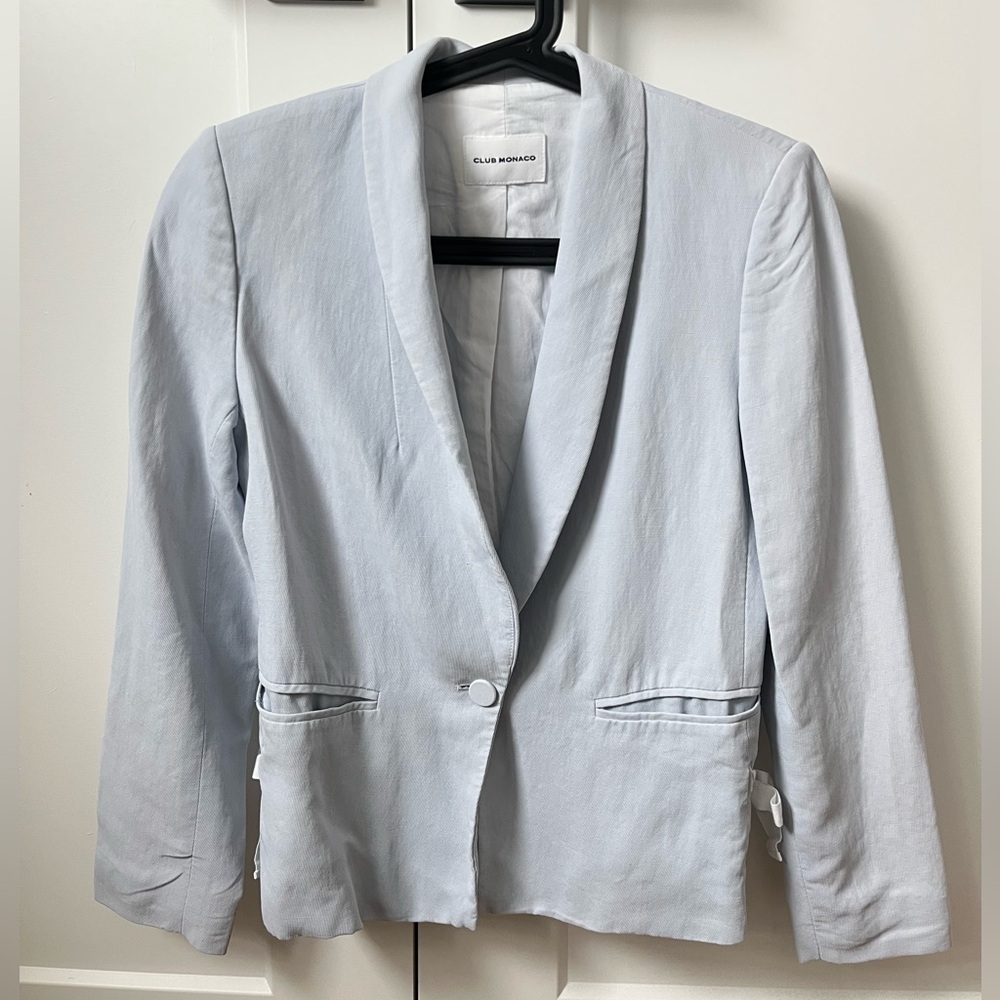Club Monaco Linen Blend Baby Blue Blazer